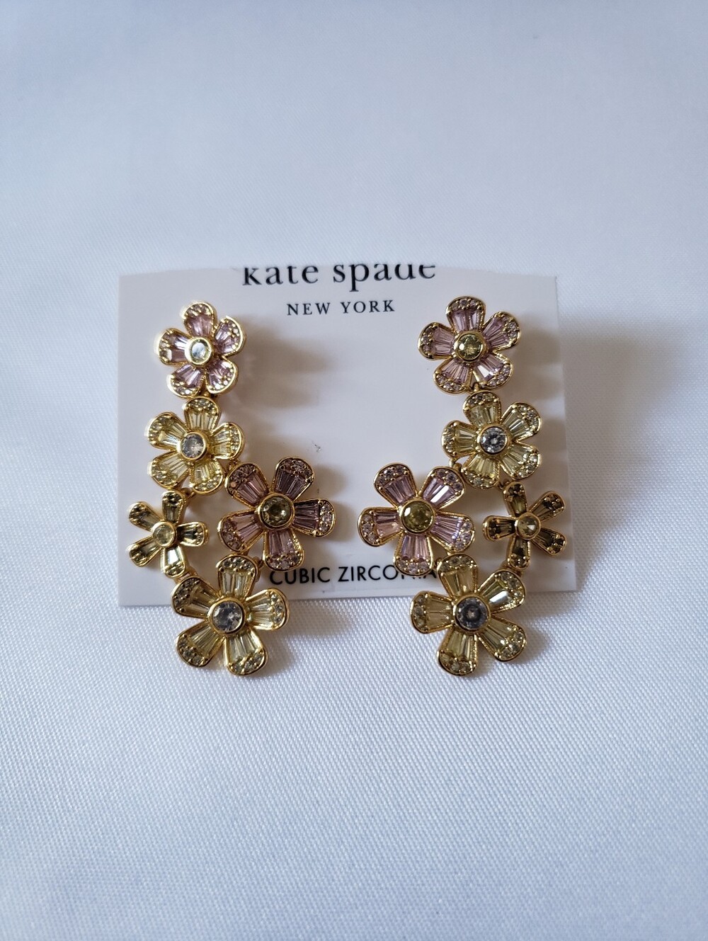 Kate Spade Fleurette Linear Crystal Earrings Pink Multi Cubic Zirconia